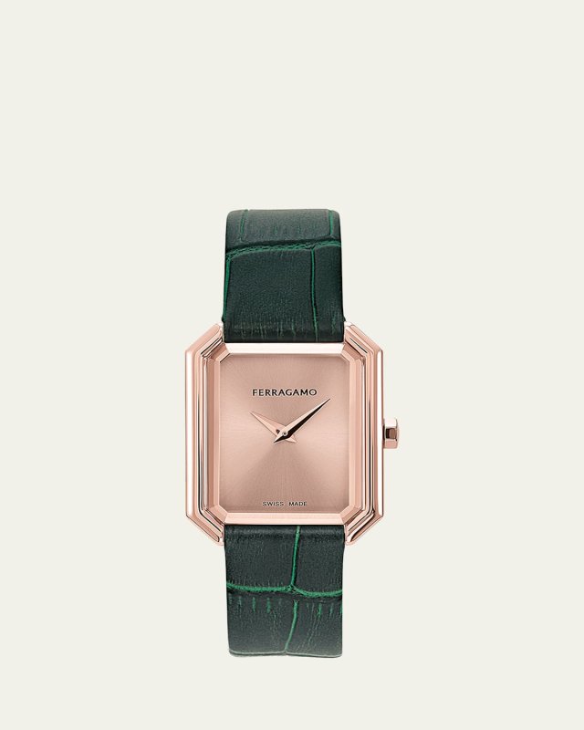 26.5x33.5mm Ferragamo Crystal Watch with Calf Leather Strap